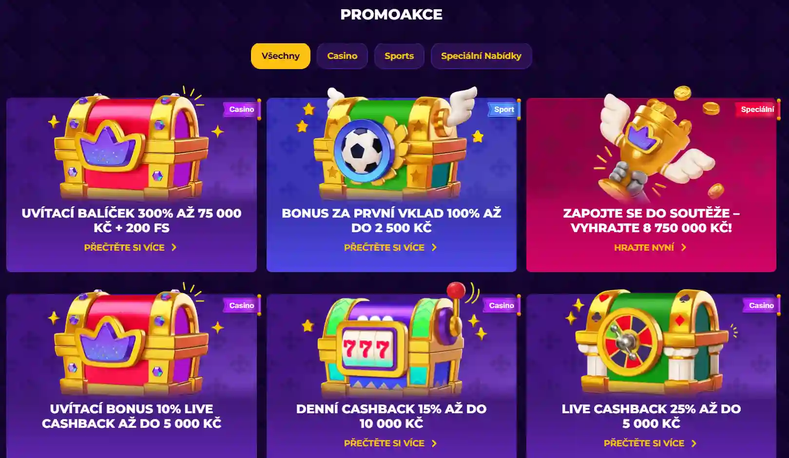 Oficiální přehled průběžných promoakcí RoyalGame na stránce Promotions