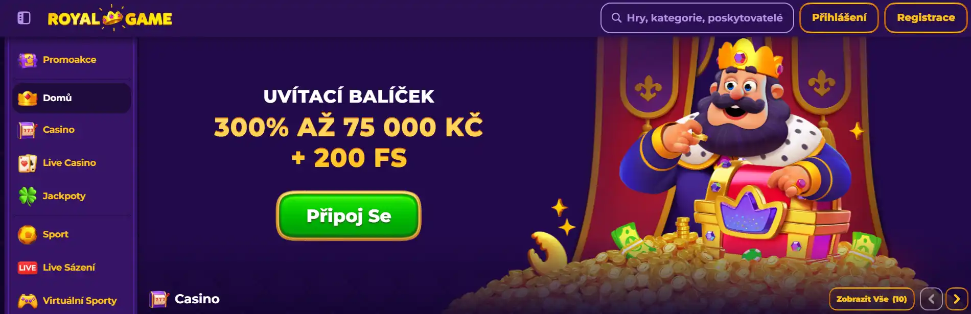 RoyalGame bonusy a promoakce v CZK: podmínky a přehled