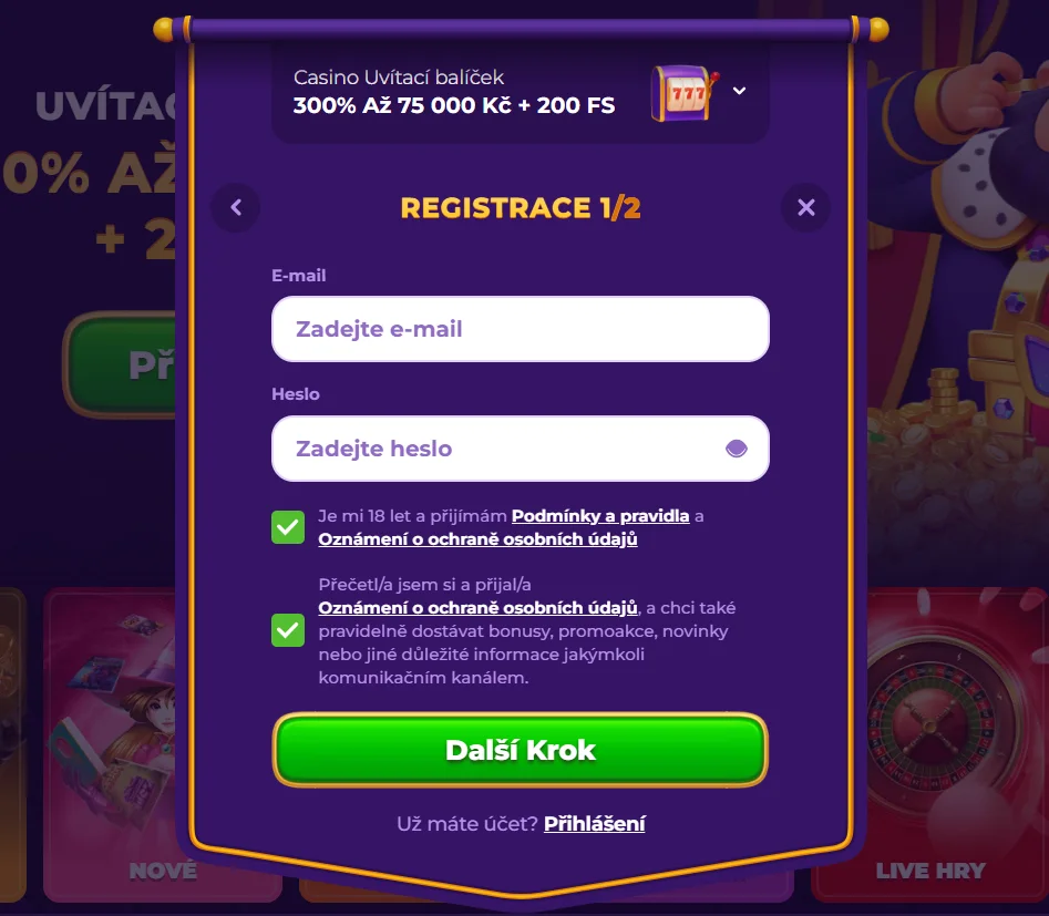 RoyalGame registrace a účet pro české hráče