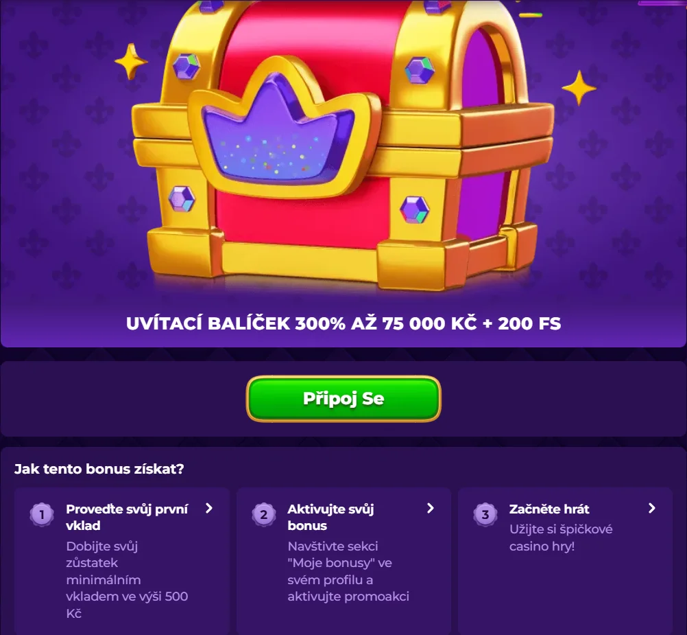 Oficiální stránka uvítacího balíčku RoyalGame s podmínkami uvítacího bonusu